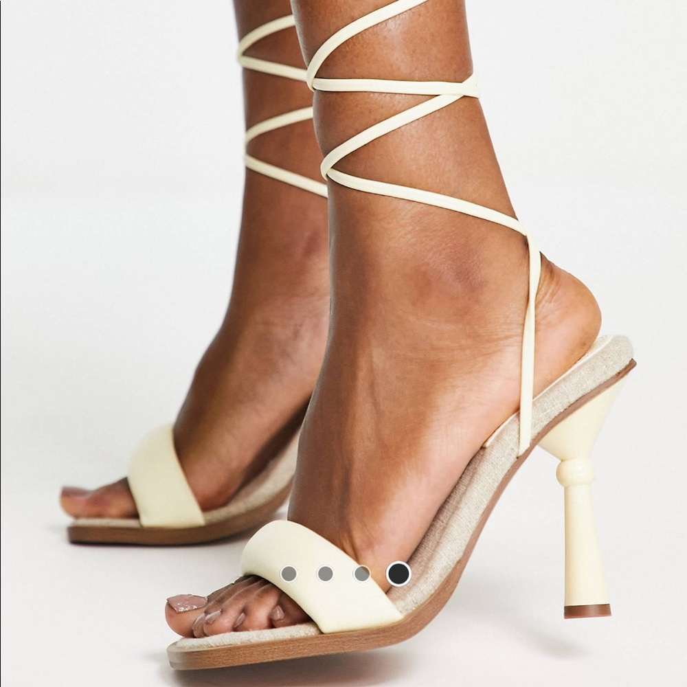 Cream lace up sandals heels